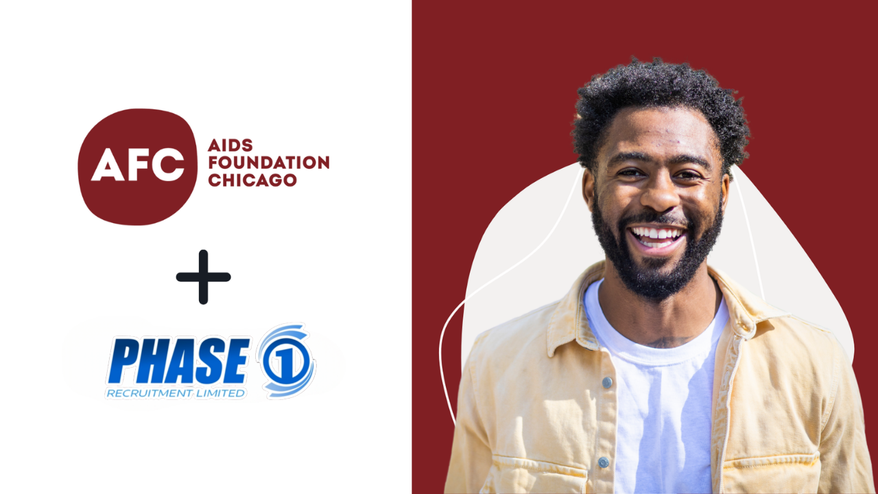 AIDS Foundation Chicago logo and Phase1Recruitment logo with man smiling
